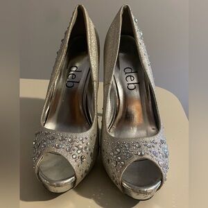 Silver high heels with rhinestones